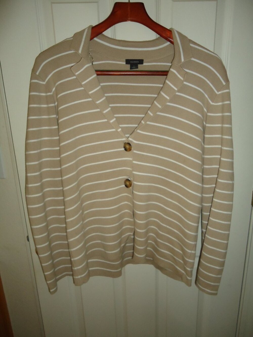 Halogen-Cream/White Striped Button Down Long Sleeve Sweater. Good Condition Sz L